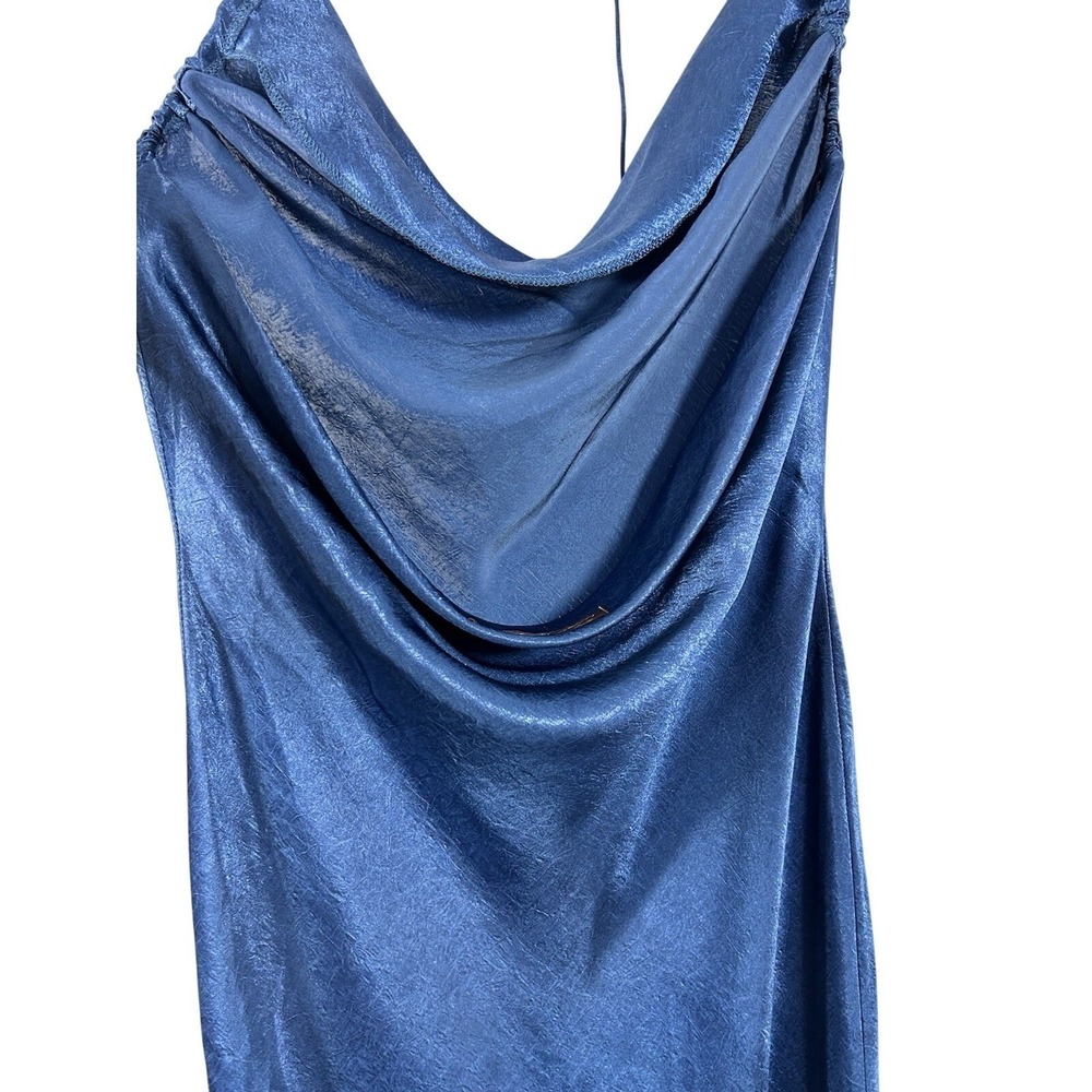 Beige Botany Slip On Maxi Dress Liquid Satin Y2K Gala Event Dress M Neck Strap - Picture 3 of 6